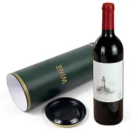 Conteneur en métal rond cylindrique pour vin, imprimé sur mesure, noir, pour emballage cadeau de vin de luxe
