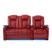 Canapé moderne trois places en cuir véritable pour home cinéma avec fonctions de relaxation réglables, structure en bois et métal, mousse à mémoire de forme