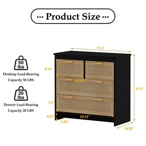 <span class=keywords><strong>Commode</strong></span> à 4 tiroirs, <span class=keywords><strong>commode</strong></span> en rotin <span class=keywords><strong>noir</strong></span> avec poignées en <span class=keywords><strong>métal</strong></span>, <span class=keywords><strong>commode</strong></span> d'entrée pour chambre à coucher - Product Image 2