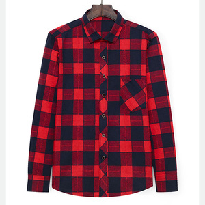 Camicie a quadri Casual da <span class=keywords><strong>uomo</strong></span> <span class=keywords><strong>in</strong></span> cotone rosso e nero da <span class=keywords><strong>uomo</strong></span> a manica lunga camicie monopetto di flanella - Product Image 1