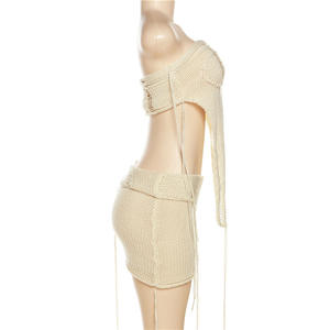 Женский комплект из 2 предметов, Вязаный топ и юбка, 7 цветов - Product Image 5