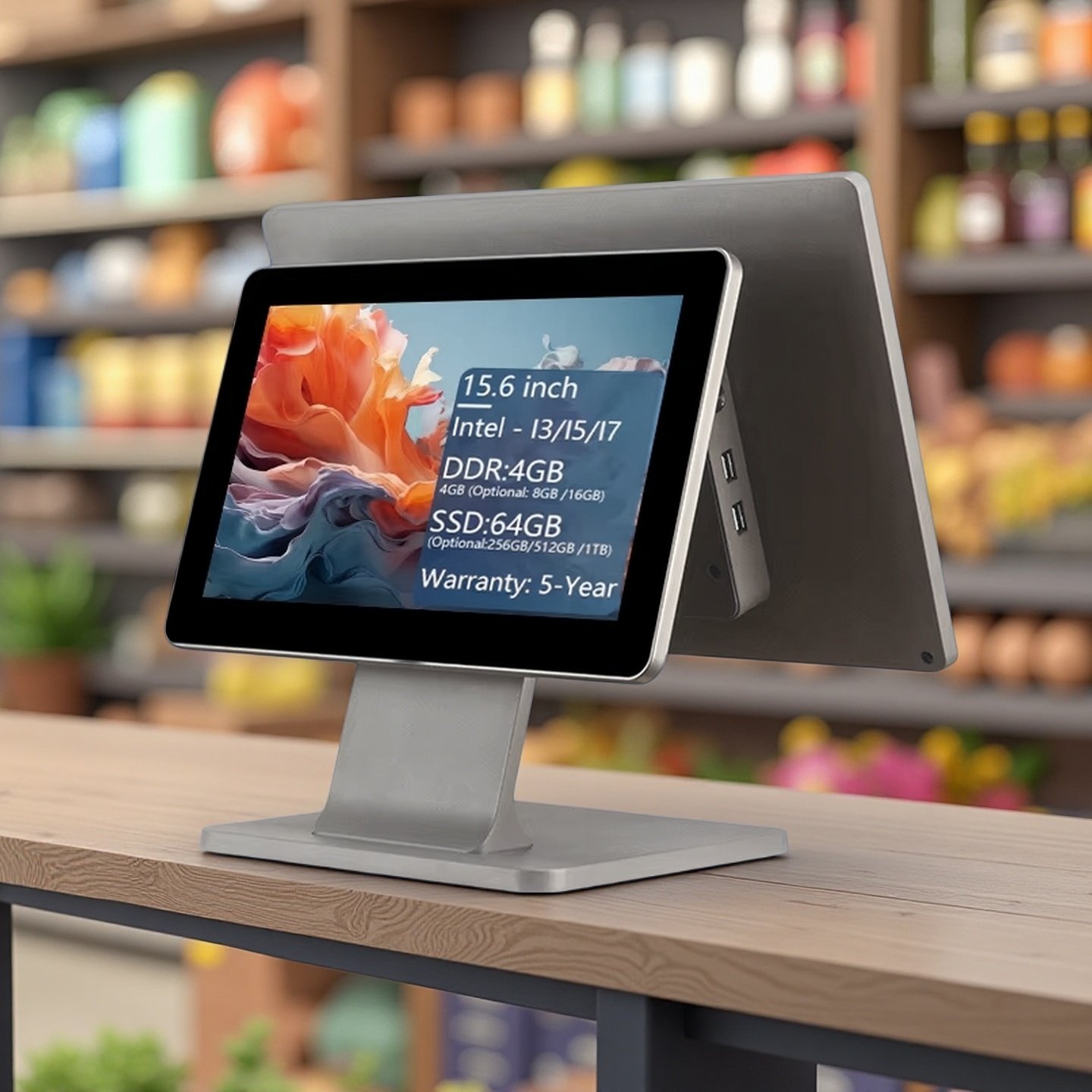 Оптовая Продажа Ультратонкий 15,6 дюймов двойной экран сенсорный POS монитор Android Windows POS система все в одном для ресторана