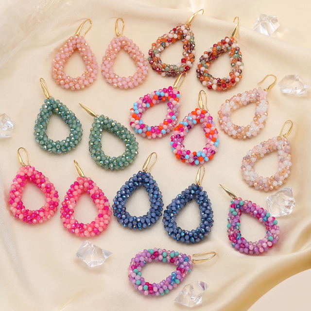 Wholesale Spot Multi Colors Threading Glass Seed Big Long Water Drop Earrings Crystal Beads Handmade Earrings for Women