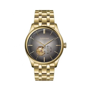 Relojes Mecánicos para Hombre con Esfera Esqueletizada Simple Personalizada OEM ODM, Movimiento Japonés Miyota 82S5, Caja y Brazalete de Acero Inoxidable 316L Dorado - Product Image 3