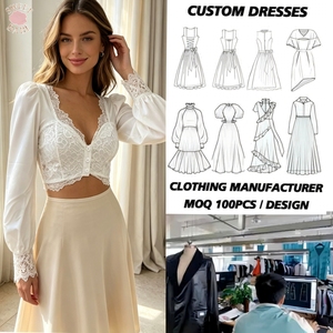 Women Elegant Cropped Blouse V Neck <b>Puff</b> Long Sleeve Lace Patchwork Slim Fit Party Daily Wear Short Top Custom Private Label - Product Image 1