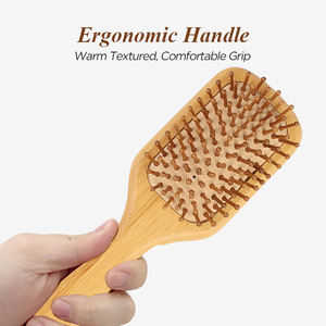 Cojín de cepillo de pelo de paleta de madera antiestático compacto con logotipo personalizado peine de masaje ovalado para desenredar - Product Image 6