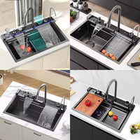 Évier cascade multifonction intelligent moderne de haute qualité en acier inoxydable 304, fait main, à poser sur comptoir de cuisine