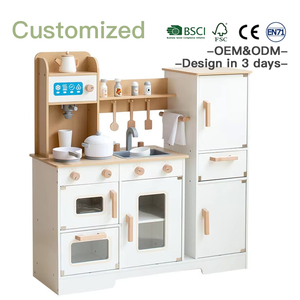 Juego de Cocina de Madera con Efectos de Luz y Sonido, Incluye Refrigerador y <span class=keywords><strong>Utensilios</strong></span>, Juguete Educativo de Simulación de Cocina - Product Image 1