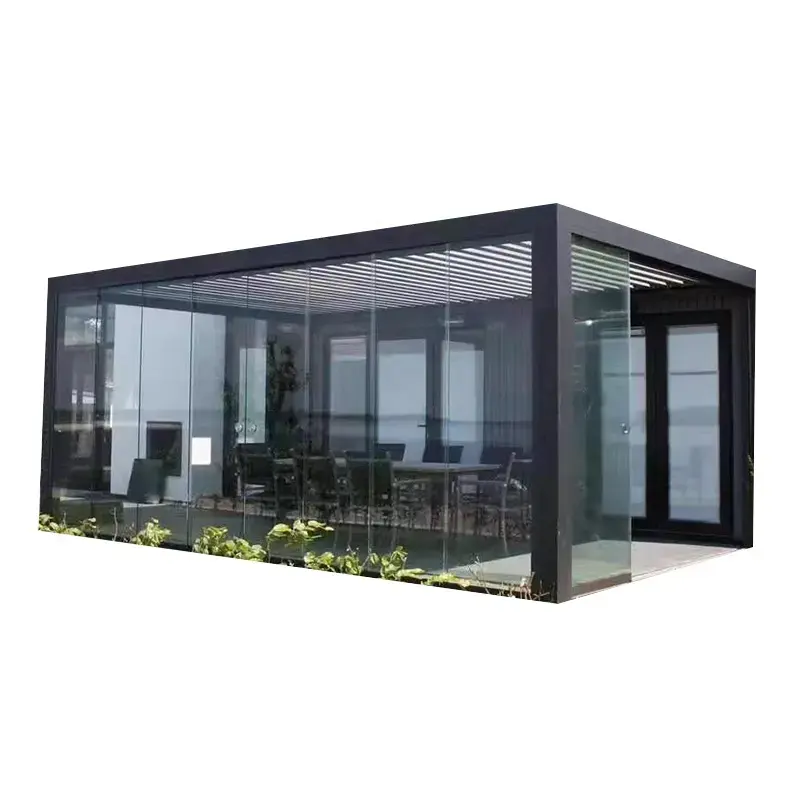 Digah ánh sáng hiện đại bioclimatic pergola gazebo với rèm cửa kính ngoài trời không thấm nước cơ giới louvered nhôm pergola