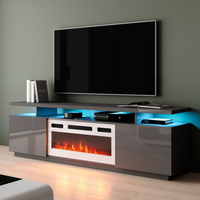Mueble de madera para sala de estar, mueble moderno de lujo, mueble de Tv con chimenea y luces Led, color gris, MDF, nuevo diseño