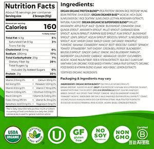 Proteína Vegana Orgánica OEM, 50 Superalimentos en Polvo, 21 g de Proteína Vegetal, <span class=keywords><strong>Sin</strong></span> <span class=keywords><strong>Lactosa</strong></span>, <span class=keywords><strong>Sin</strong></span> Gluten, <span class=keywords><strong>Sin</strong></span> Azúcar, Polvo Sustituto de Comida - Product Image 6