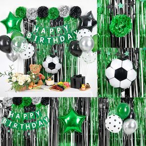 Décorations d'<span class=keywords><strong>anniversaire</strong></span> sur le thème du football, y compris des ballons de fête, une bannière <span class=keywords><strong>Joyeux</strong></span> <span class=keywords><strong>Anniversaire</strong></span>, un rideau à franges et des pompons en papier de soie - Product Image 2