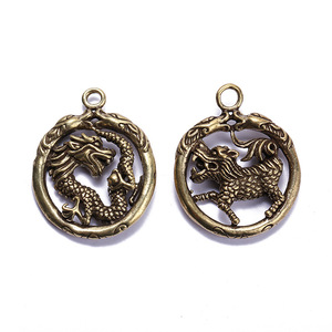 Llavero Retro Redondo con Colgante de Dragón y Qilin, Amuleto de Latón, Accesorio de Regalo Unisex, Diseño Temático de Animales, Aleación de Cobre - Product Image 5