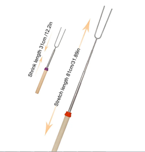 U Shape Wooden Handle Barbecue Fork Sausages Hot Dogs Roasting Stick Telescopic Marshmallow Roasting Sticks Telescopic Fork - Product Image 6