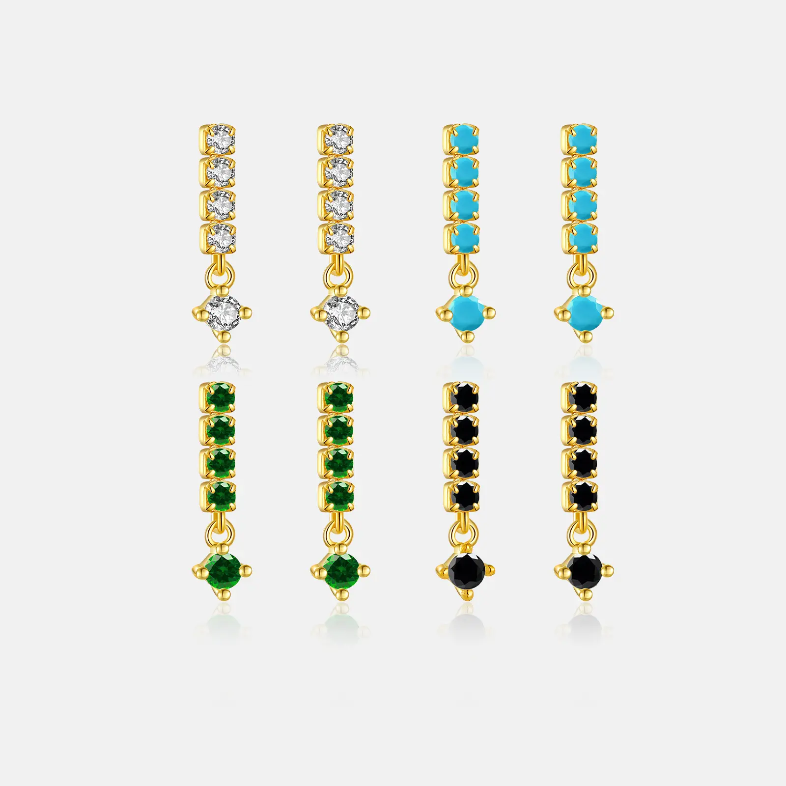 Daidan 925 Silver Earrings Wholesale Row Gold Plated Jewelry Round Zircon Drop Turquoise Stud Earrings
