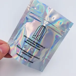 Chất Lượng Cao Lớn Holographic Laser Pvc Zipper Cầu Vồng Nhựa Mùi Proof Túi Glitter Bột Bao Bì Túi Rõ Ràng Pouch