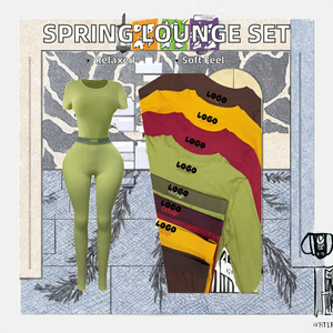 Ensemble de pyjama pour femmes, printemps-été 2025, coton côtelé uni, respirant, écologique, chemise à manches longues, leggings - Product Image 2