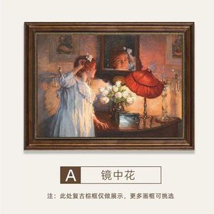 Pittura a olio incorniciata della tela di arte della parete del ragazzo e della ragazza per la stanza dei bambini stile pastorale dell'annata - Product Image 2