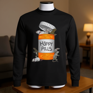 Camiseta de manga larga Rat Happy Pill con diseño gráfico, ropa unisex - Product Image 3