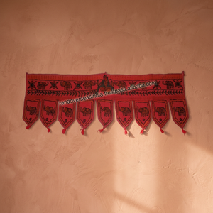 Indian Handmade Traditional Wall Hanging 100% Cotton Toran with Red <b>Elephant</b> Embroidery for Living Room Door Home <b>Decor</b> - Product Image 2