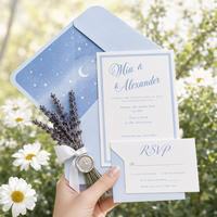 Suite d'invitations de mariage sur mesure, couleur lavande, ciel étoilé, avec enveloppe, sceau de cire et carte RSVP