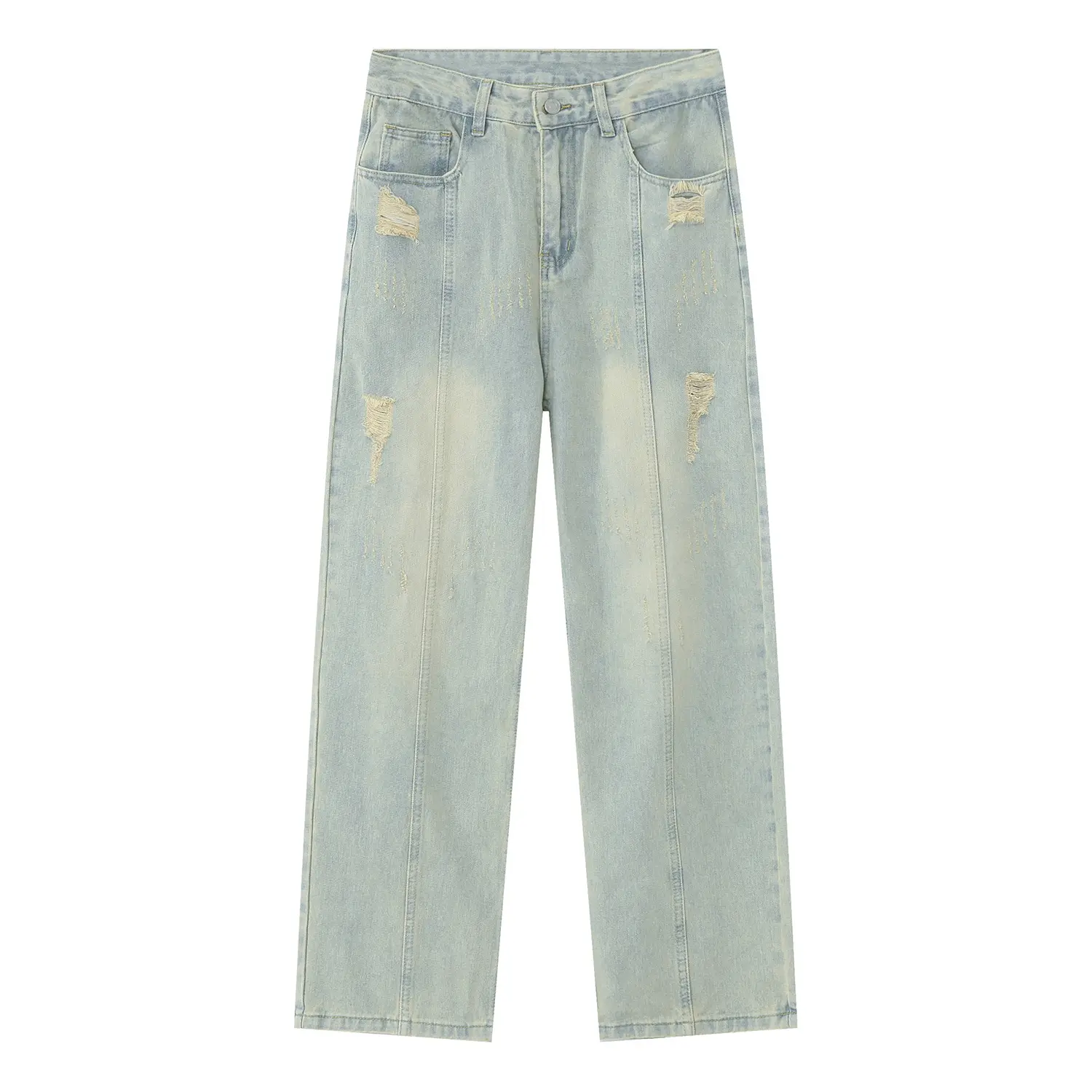 High-Quality Vintage Washed Denim Pants For Men Custom Chinos With Wide Leg Style Jeans