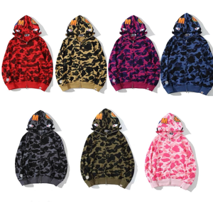 Felpa con Cappuccio e Zip Camouflage Shark 2026, 100% Cotone, Unisex, Stile Streetwear, Alta Qualità, Bapees - Product Image 1