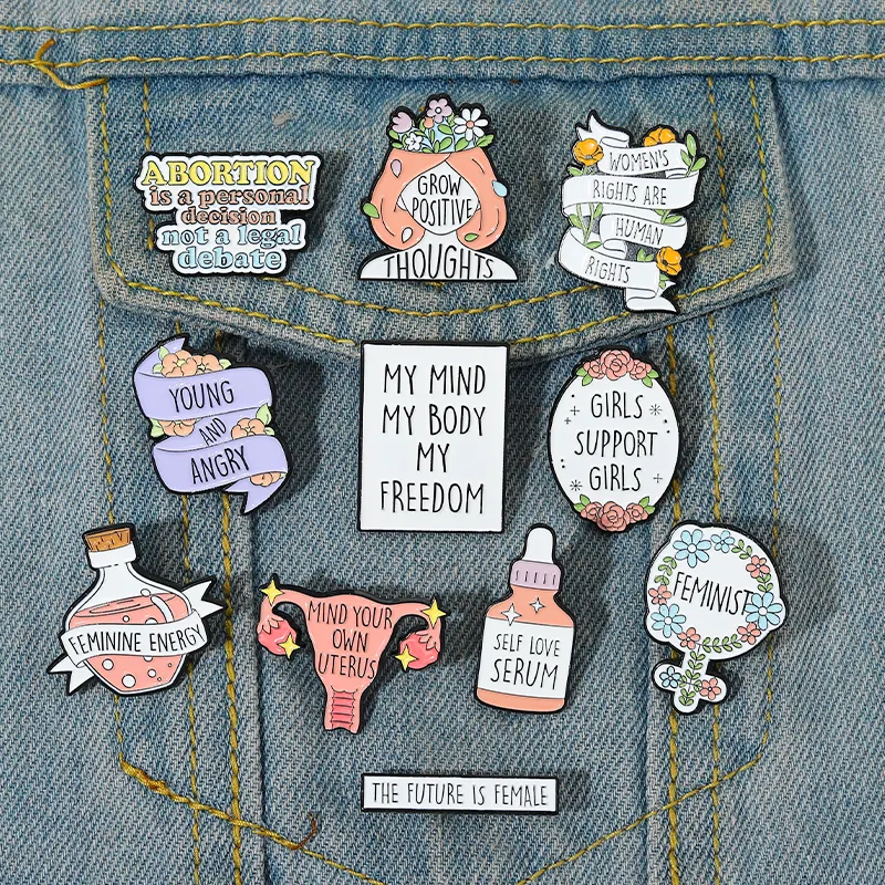 Feminist brooch custom design girls support girls the future is female cartoon metal lapel pin enamel badge