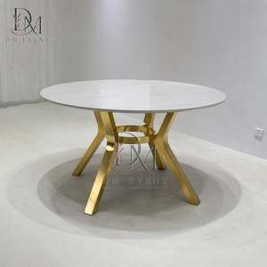 Custom <b>Gold</b> Stainless Steel Angular Tripod Base <b>Round</b> Event Dining <b>Table</b> with Mirrored Tempered Glass Top - Product Image 3