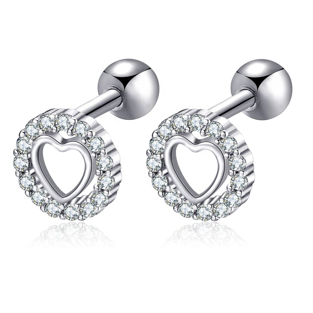 Dainty 16G Stainless Steel Earring Studs with CZ Charm