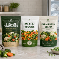 Sachet d'emballage plastique laminé personnalisé imprimé pour légumes surgelés, avec fenêtre transparente, pour mélange de légumes