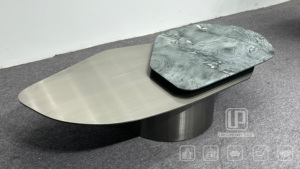 Mesa Auxiliar Moderna de Mármol Natural, Mesa de Centro de Acero Inoxidable con Acabado Bronce Antiguo, Mesa de Centro de Mármol con Metal Dorado - Product Image 3
