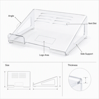 Support d'ordinateur portable en acrylique transparent personnalisé, rehausseur d'écran incliné avec fentes d'aération, support de bureau OEM avec logo, boîte de présentation