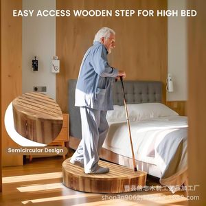 Wooden Step Stool Half Round Solid Wood For <b>Elderly</b> Doorway Bedside <b>Mobile</b> Footstool - Product Image 3