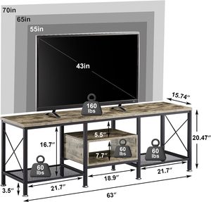 Centro de entretenimiento Marco de metal Consola de 3 niveles con estantes de almacenamiento Soporte de TV industrial para gabinete de televisión de 55 63 75 <span class=keywords><strong>pulgadas</strong></span> - Product Image 2