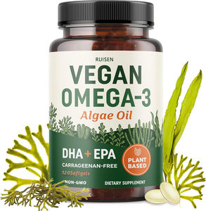 Capsules d'huile d'algues végétaliennes à base <span class=keywords><strong>de</strong></span> DHA et d'EPA, oméga 3 végétalien, non OGM, complément alimentaire oméga 3 pour la santé du cœur, du cerveau et des yeux - Product Image 1