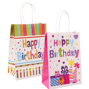 White Kraft Paper Birthday <b>Bag</b> with Twist Handle Offset Printed Laminated Custom Logo - Product Image 1