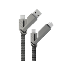 Kabel pengisi daya USB mikro, kabel pengisian daya USB mikro berputar ganda 4 dalam 1, kepang nilon 65W