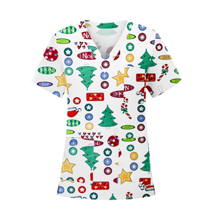2025 personnalisé noël imprimé 100% coton femme et homme soins infirmiers gommage médical haut chemise pour clinique dentiste hôpital infirmière Blouse - Product Image 2