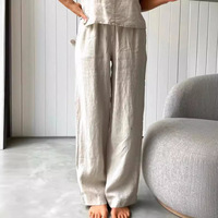 Ensemble de pyjama en coton fin et doux à boutons, sans manches, respirant et doux, 2 pièces, ample, tendance, vêtements de maison pour femmes, en lin