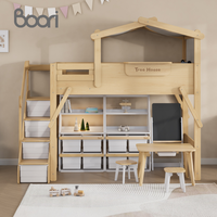Lit mezzanine King Single pour enfants au design moderne, en bois massif, avec toit sécurisé, escalier et armoire, pour chambre d'appartement