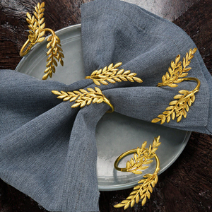 Anneaux de <span class=keywords><strong>serviette</strong></span> dorés en métal, motif feuille de blé naturel, série feuille, pour serviettes rondes, printemps-été, <span class=keywords><strong>mariage</strong></span>, fête des Mères, dîner - Product Image 2