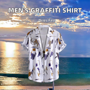 Wholesale <b>Men</b> Summer Casual Print Breathable Graffiti <b>Shirts</b> Lapel Button Short Sleeve <b>Hawaiian</b> <b>Shirt</b> Quick Drying Comfortable - Product Image 2