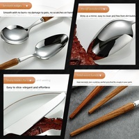 Ensemble de sept pièces de couverts de table occidentaux modernes et minimalistes en acier inoxydable 304 finition miroir, réutilisables, avec pointe en bois de rose, couteau à steak et fourchette