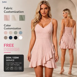 Vestidos casuales de verano de algodón personalizados para mujer, con estampado floral, cuello en V, tirantes finos, sin mangas, estilo cruzado, línea <span class=keywords><strong>A</strong></span>, con volantes en el bajo, mini vestido. - Product Image 1