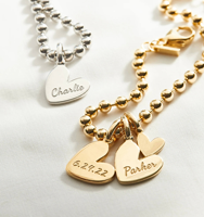 Bracelet à billes en acier inoxydable plaqué or 14K Jietao avec double breloque cœur, gravure personnalisée, ne ternit pas, bijoux délicats pour maman et femme