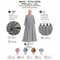 Robe longue ample à col rond, plissée devant, à manches longues, avec poches latérales |   Abaya musulmane quotidienne, tenue islamique décontractée et modeste