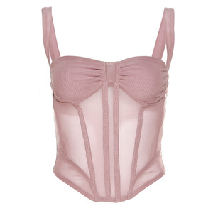 Top Corset Transparente Rosa, <span class=keywords><strong>Body</strong></span> sin Tirantes, con Pliegues Frontales, Ajustado, <span class=keywords><strong>Sexy</strong></span>, para Fiesta Nocturna, Top para Mujer - Product Image 3