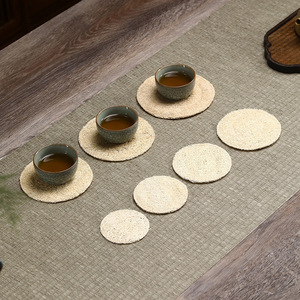 Handmade Loofah Sponge Tea Mat Round Water Absorbing Palm Fiber Teapot <b>Coaster</b> For Tea Ceremony Accessory - Product Image 3