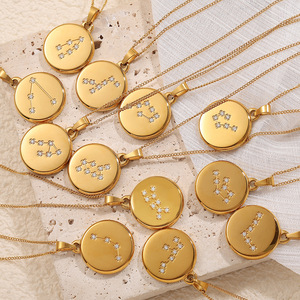 Collar con colgante de constelación con incrustaciones de circonita, redondo, en tono dorado, para mujer, uso diario - Product Image 1